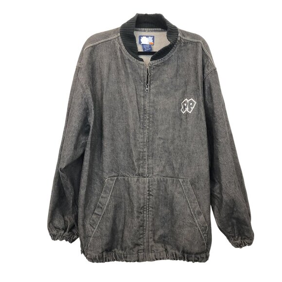 Vintage DJSS Phatpapa Gray Denim Bomber Jacket XL Y2K Streetwear Hip Hop - Picture 8 of 10